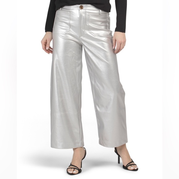 Cece Metallic Faux Leather Pants Silver Inseam 26” - Picture 1 of 2